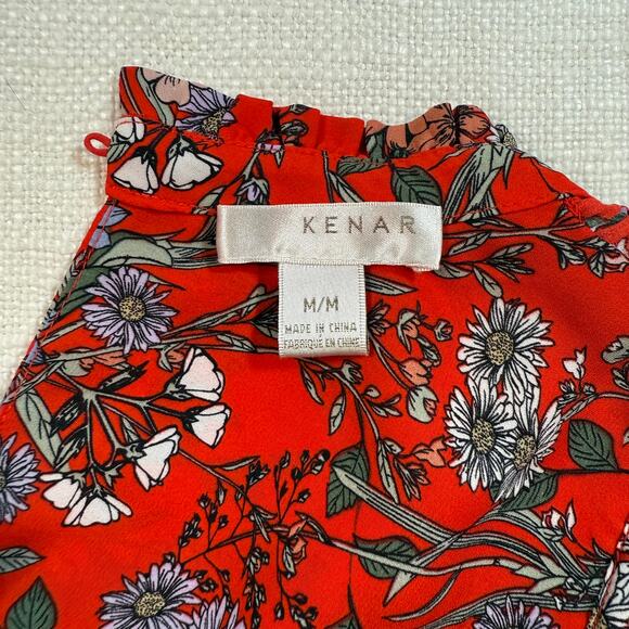 Kenar Red Holiday Floral Sleeveless Smocked Blouse Women’s Size M Christmas Top - Picture 7 of 8